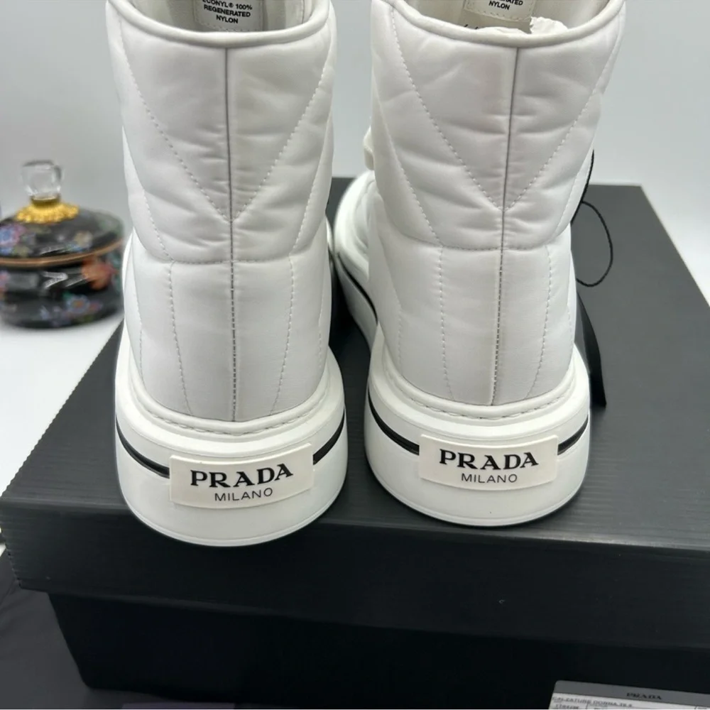 Women’s Prada re-nylon leather hightop sneakers size 39.5 made in Italy
